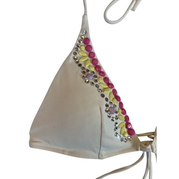 Victoria's Victoria Secret Bikini Halter Top S Small White With Rhinestones EUC - Picture 3 of 10